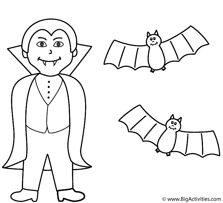 Vampire with bats - Coloring Page (Halloween)