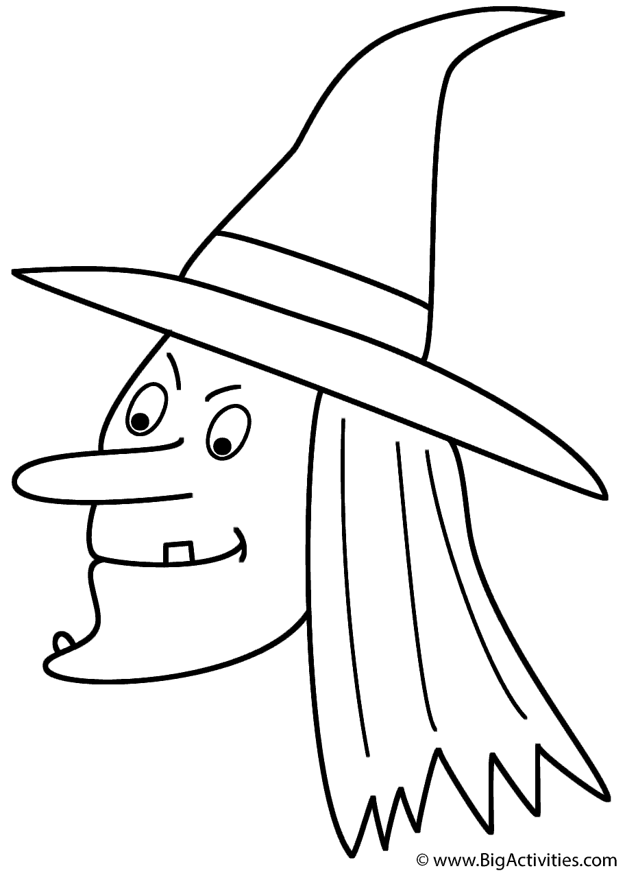 Witch (Face) - Coloring Page (Halloween)