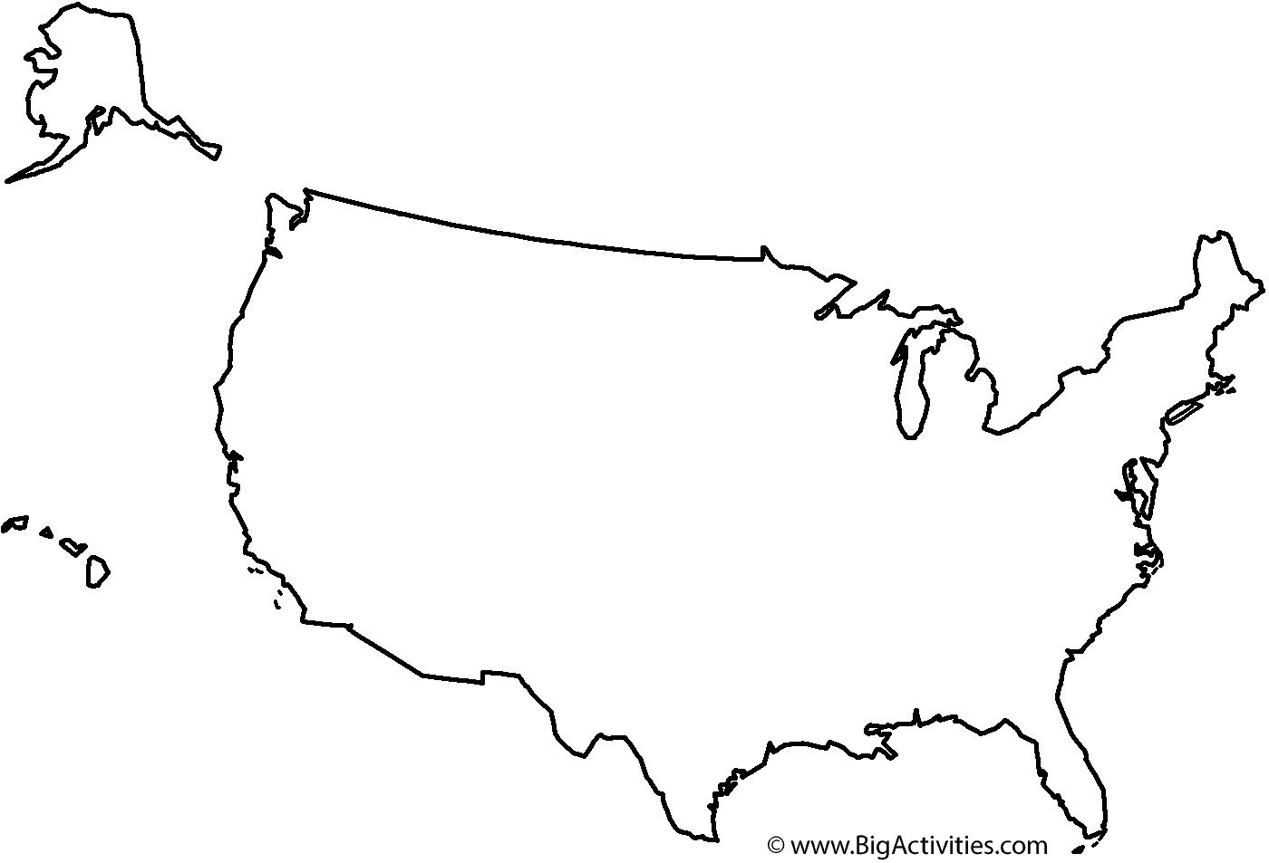 Map of the United States with title - Coloring Page (Presidents' Day)