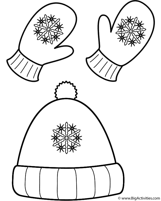 winter hat and mittens  coloring page clothing