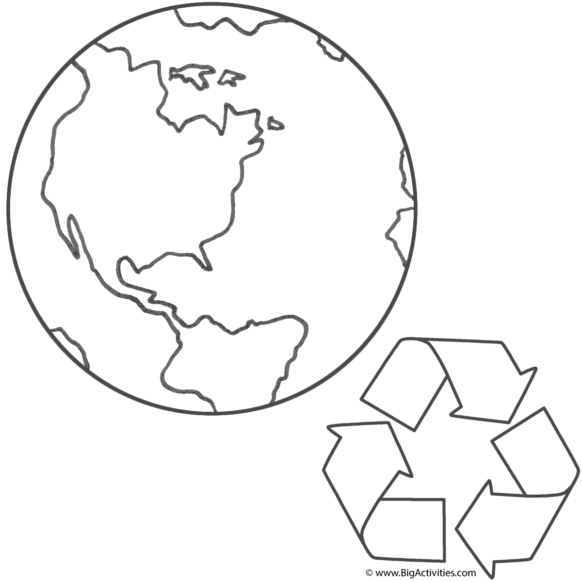 Planet Earth and Recycling - Coloring Page (Earth Day)