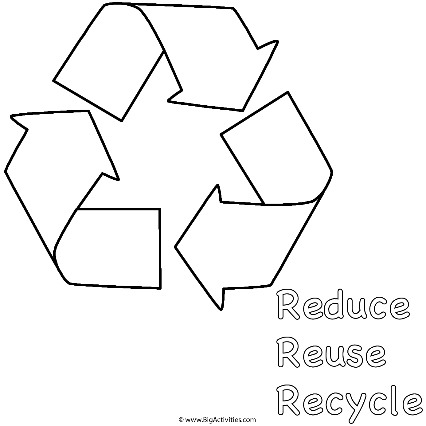 Reduce, Reuse, Recycle below Symbol - Coloring Page (Earth Day)