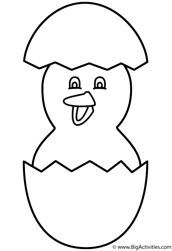 Baby Chick Hatching with Shell - Coloring Page (Easter)