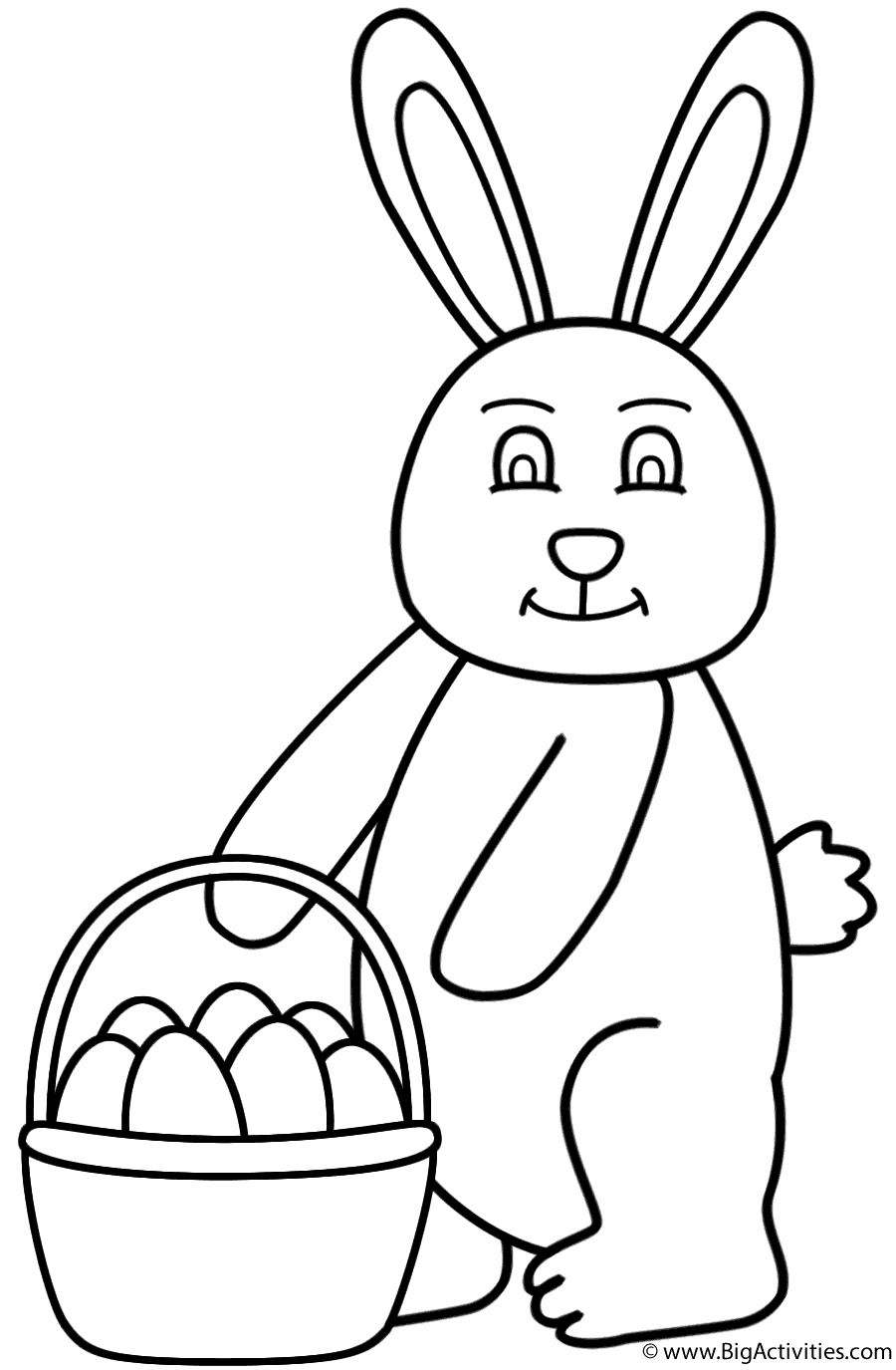 Easter Bunny holding Basket of Eggs - Coloring Page (Easter)