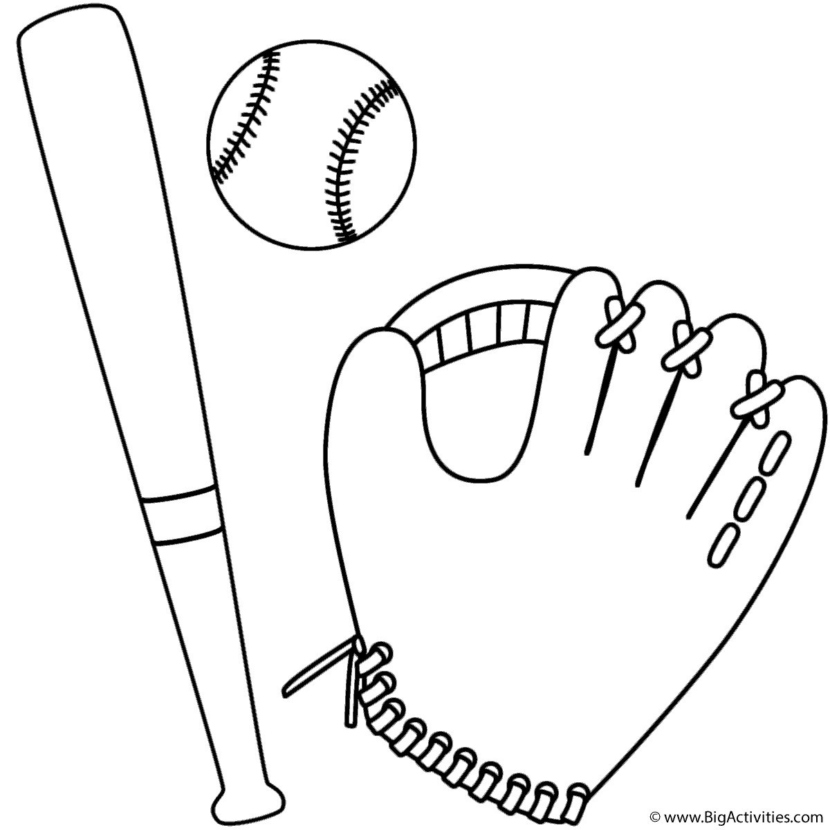 Baseball Glove, Ball and Bat - Coloring Page (Father's Day)