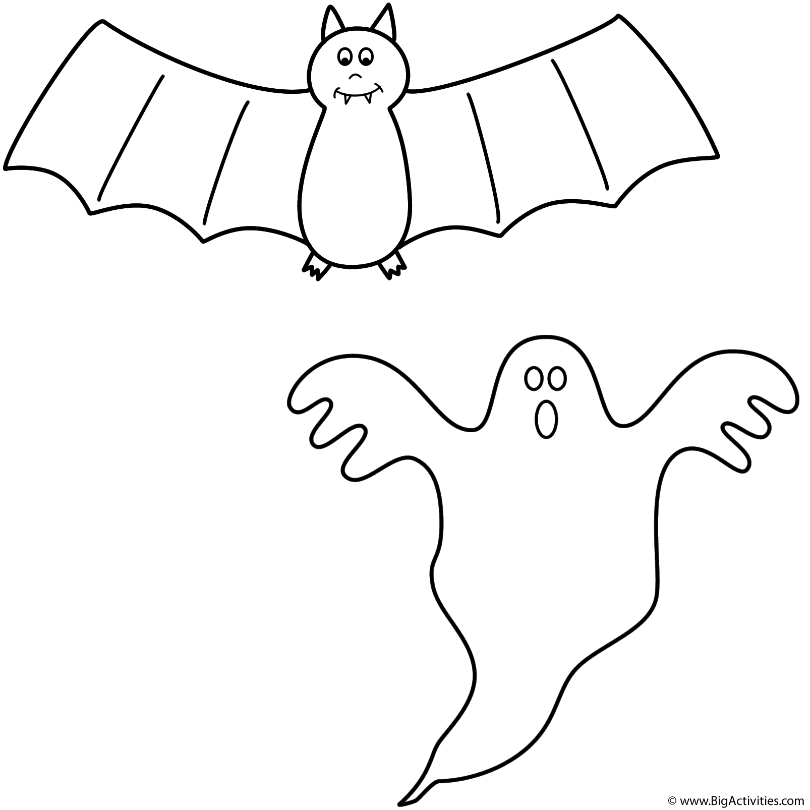 Bat with ghost Coloring Page Halloween