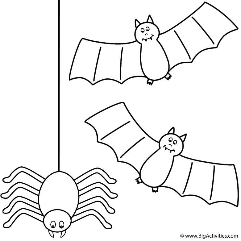Bats with spider Coloring Page Halloween