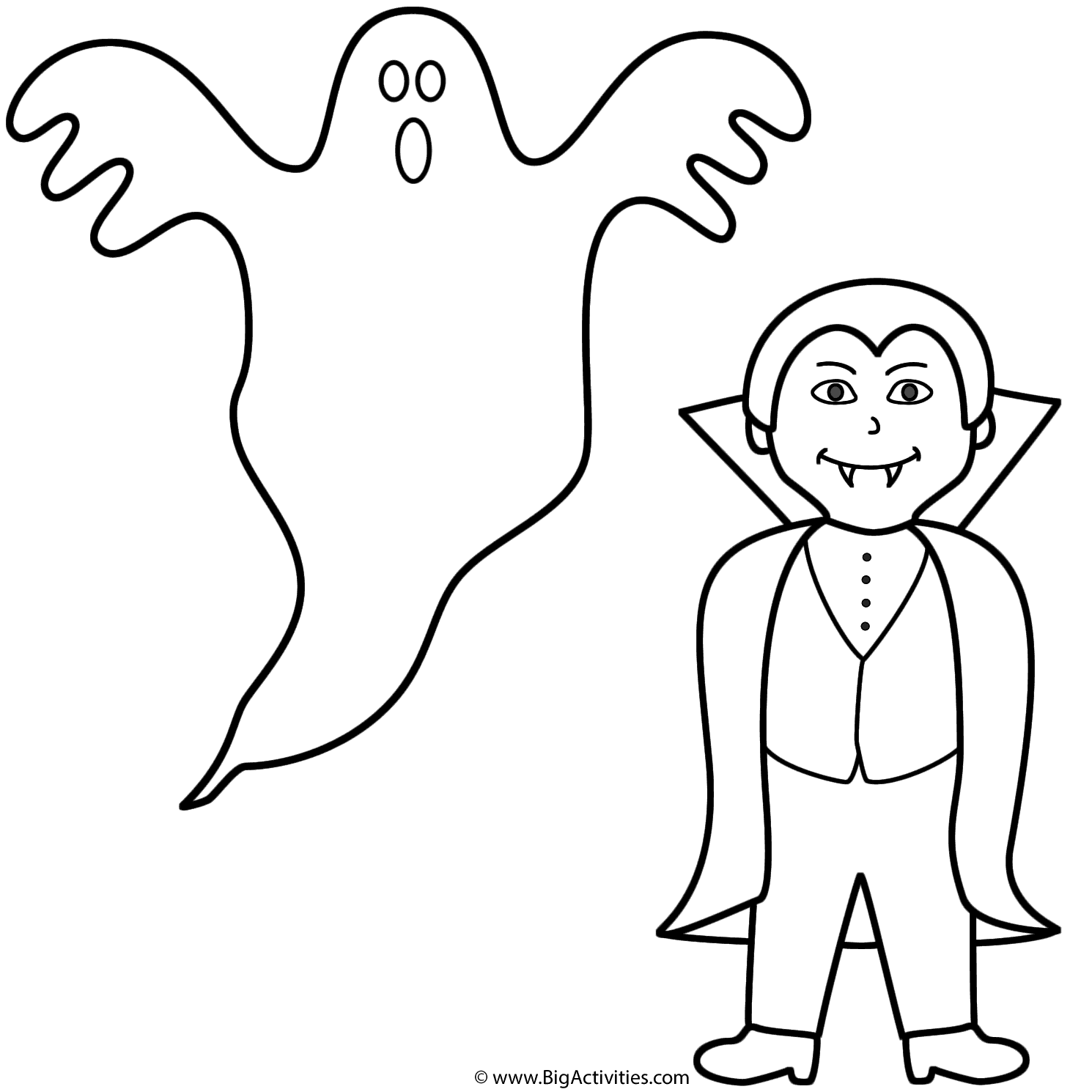 Ghost with a vampire - Coloring Page (Halloween)