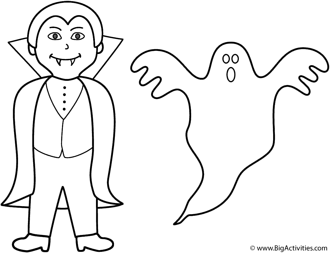 Vampire with ghost - Coloring Page (Halloween)
