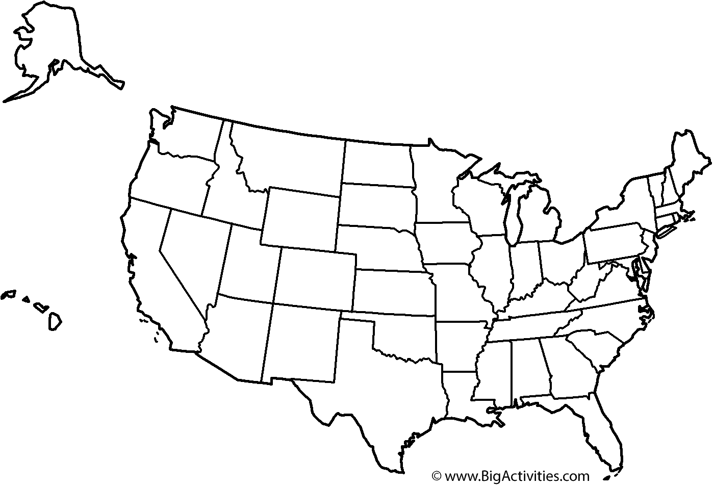 Download Map of the United States with theme and states - Coloring Page (Memorial Day)