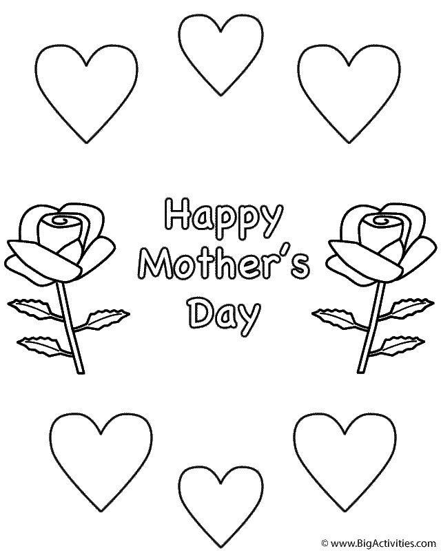 roses and hearts  coloring page mother's day