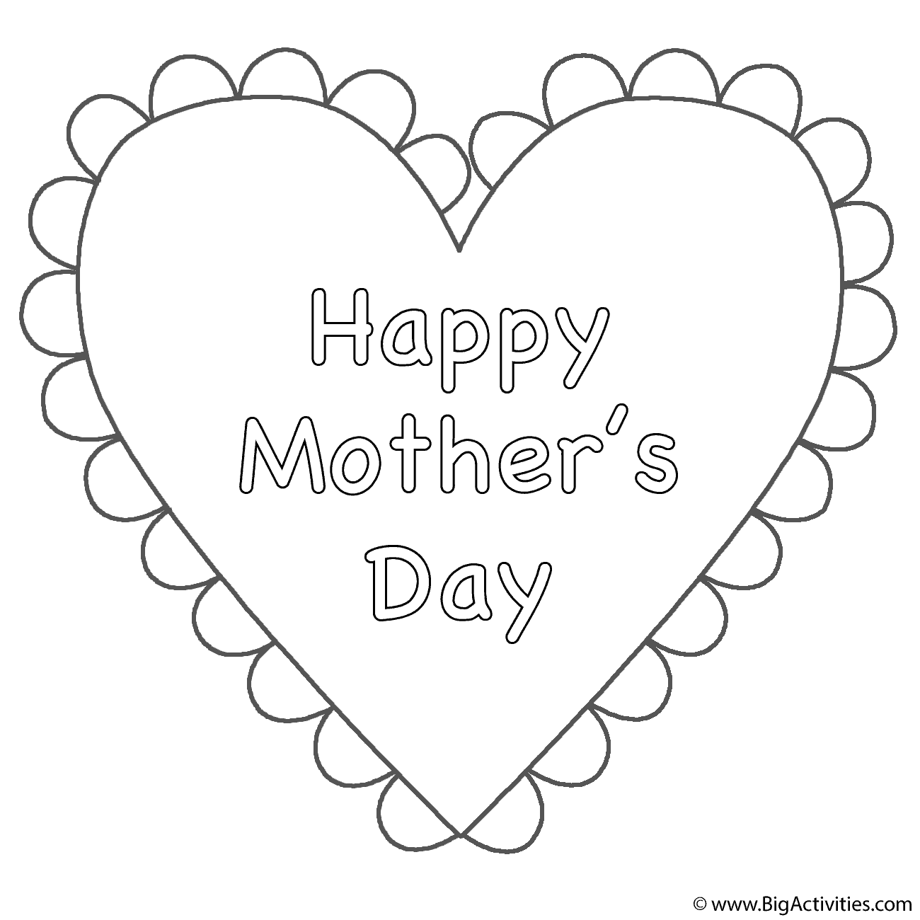 Heart  with Fringe and theme Coloring  Page  Mother s  Day  