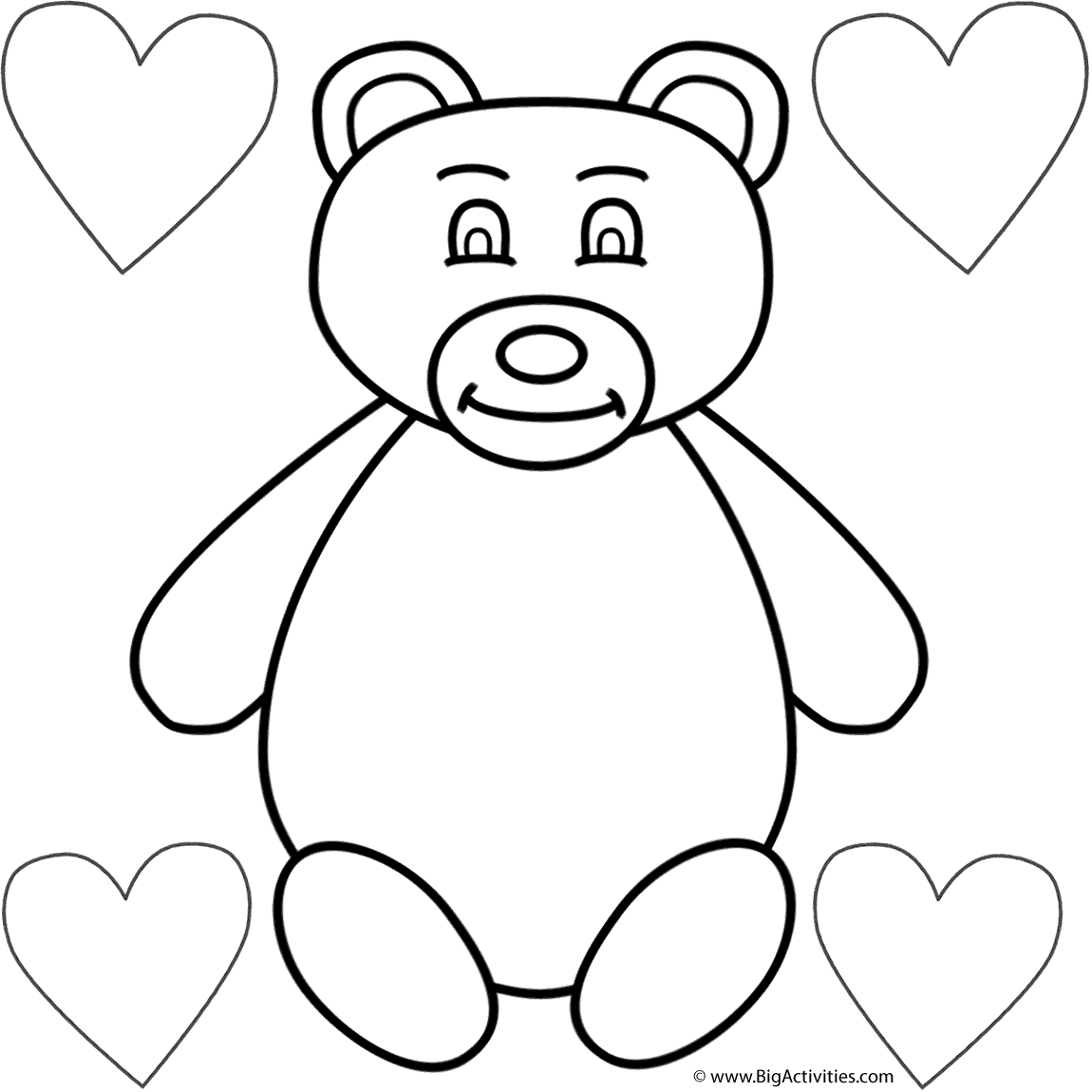 Teddy Bear with Four Hearts  Coloring  Page  Mother s  Day  