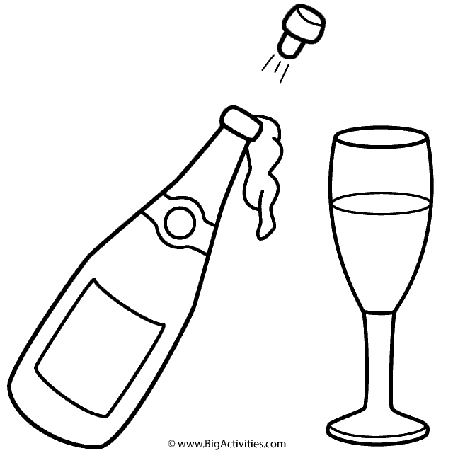 Champagne Bottle and Glass Coloring Page New Years