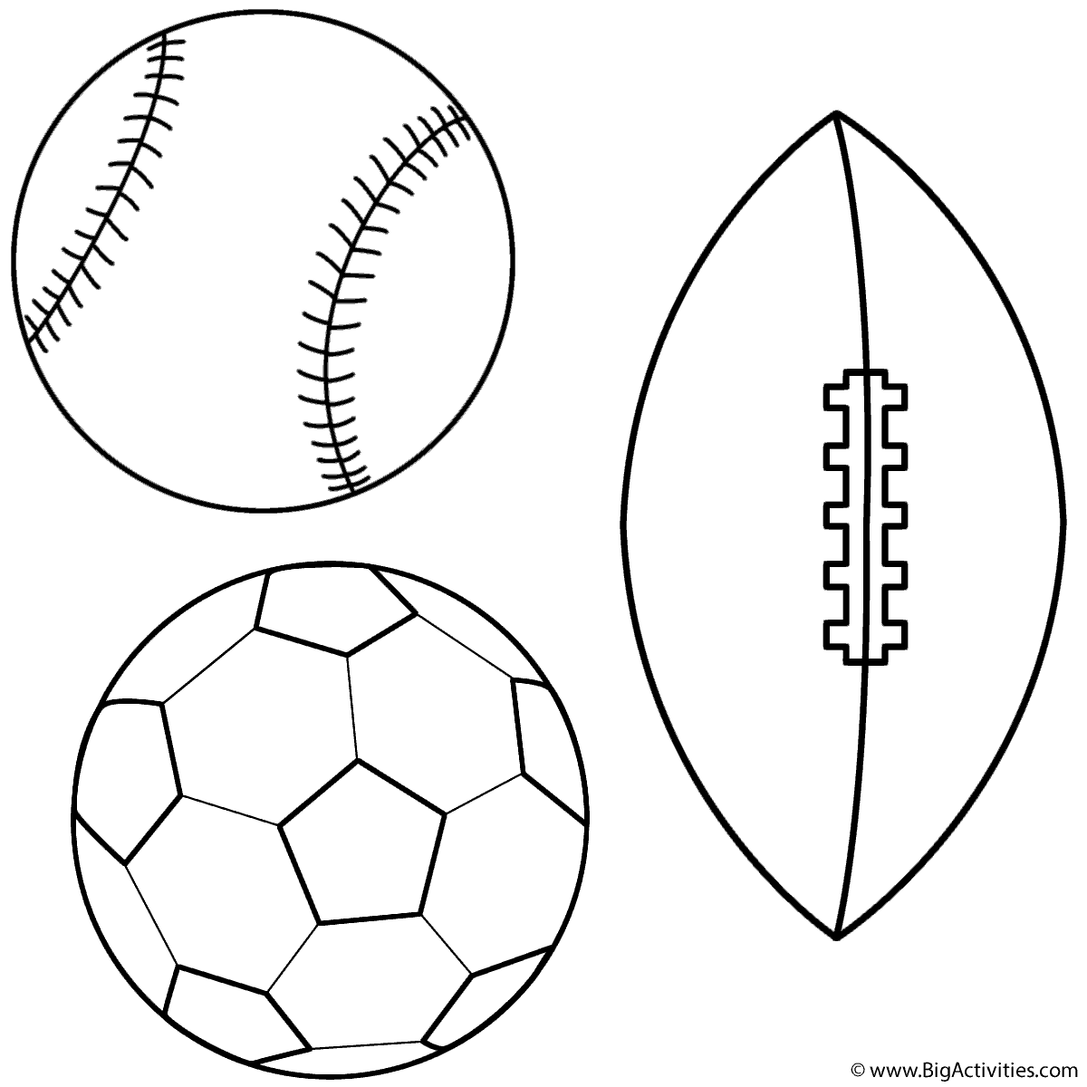Download Baseball, Soccer Ball and Football - Coloring Page (Sports)