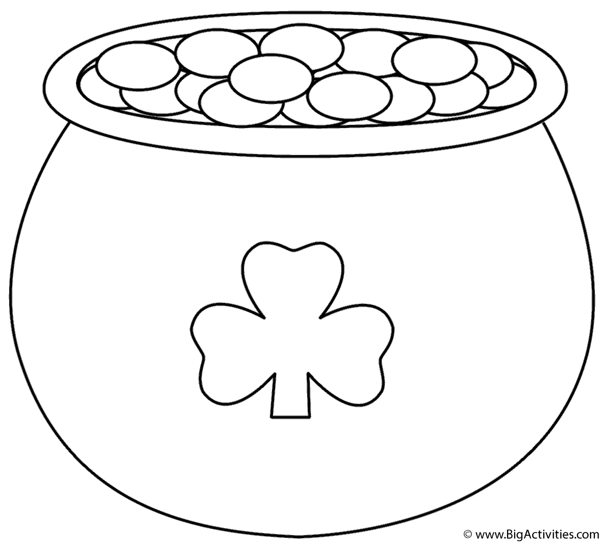 Pot of Gold with Shamrock - Coloring Page (St. Patrick's Day)