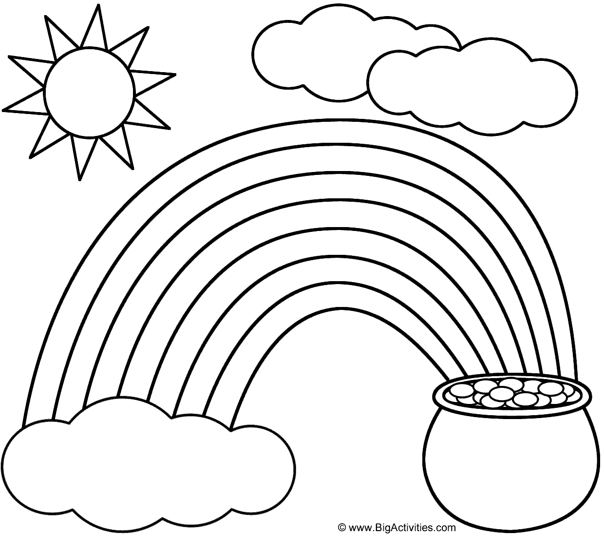  Rainbow  Pot of Gold Sun and Clouds Coloring  Page  St 