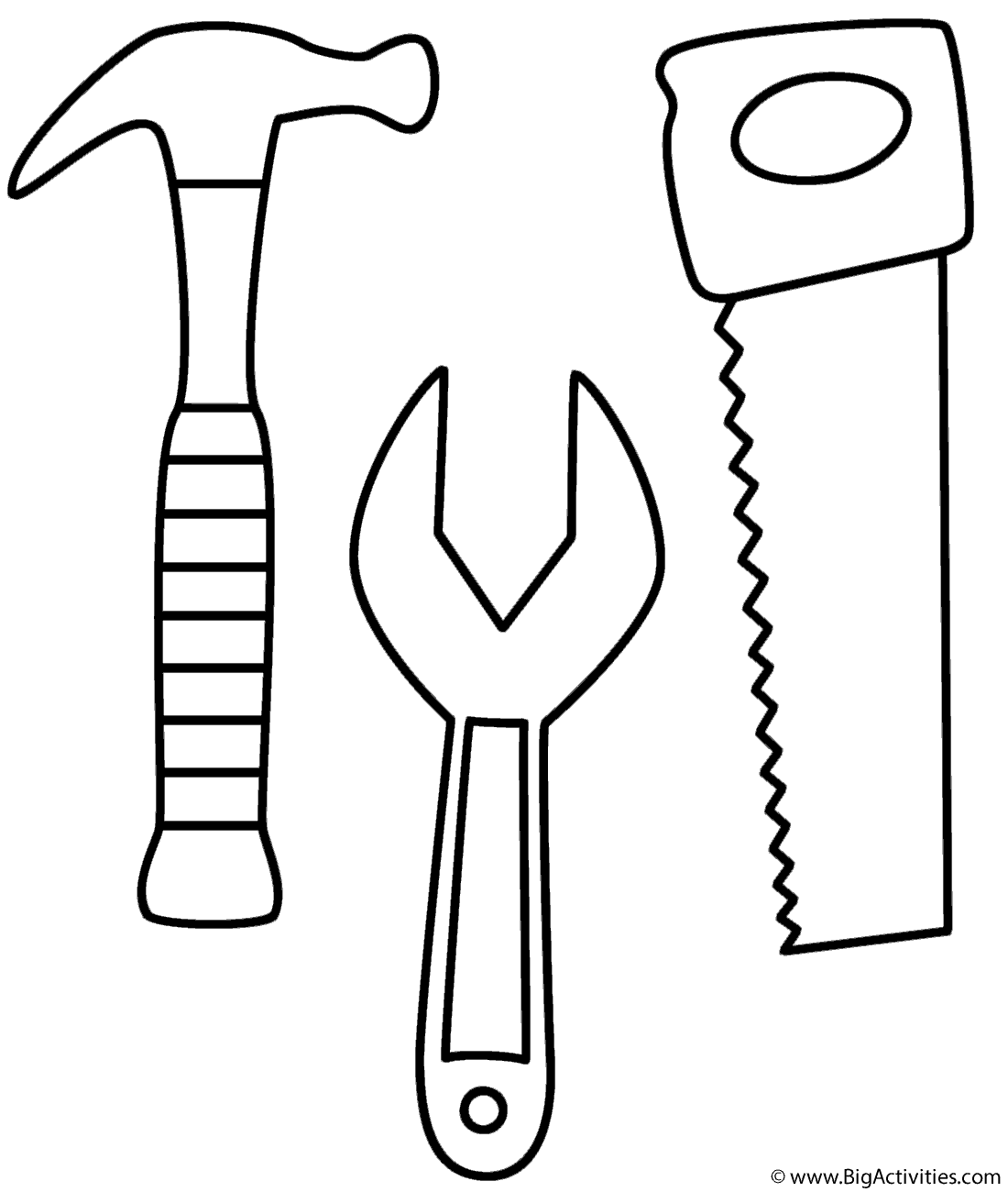 Hammer Saw and Wrench Coloring Page (Tools)